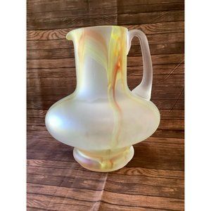 Carpathian Art Glass Yellow/Amber Swirl Pitcher, Made in Poland